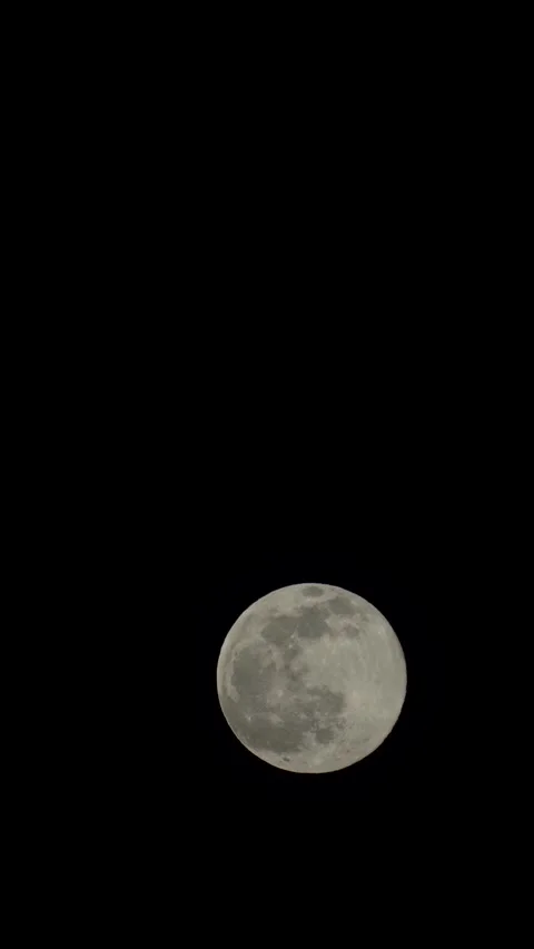 Full Moon Rising in Dark Night Sky, Slow Motion Stock Footage 326723075