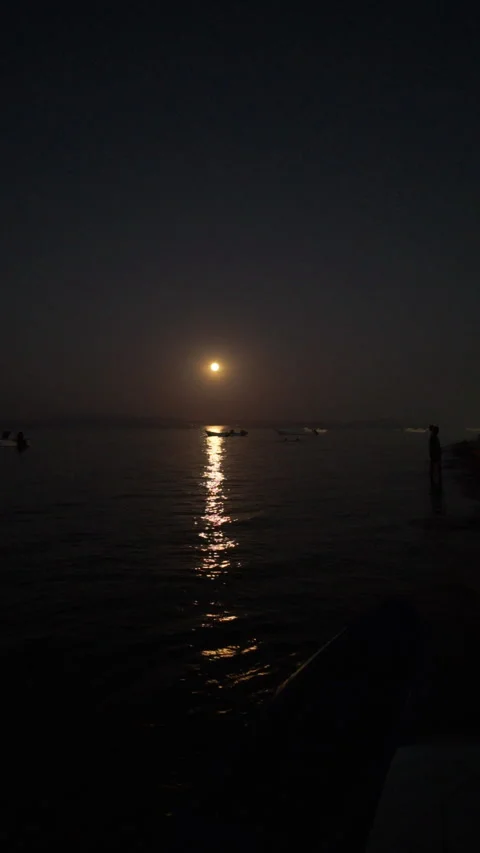 Full Moon Rising Over Calm Sea, Red Sea Egypt Stock Footage 343455948