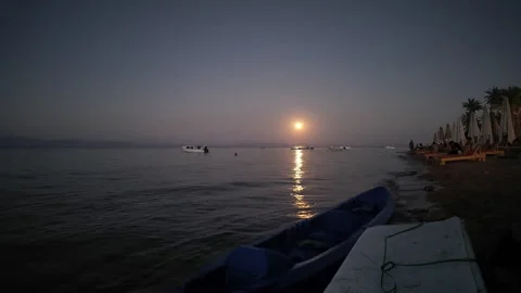 Full Moon Rising Over Calm Sea, Red Sea Egypt Stock Footage 343456950