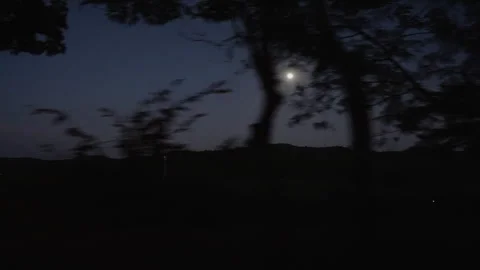 Full Moon Rising Over Dark Rural Hills at Night Stock-Footage 336337790