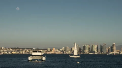 Full Moon Rising over Downtown San Diego Skyline Time Lapse Stock Footage 64231776