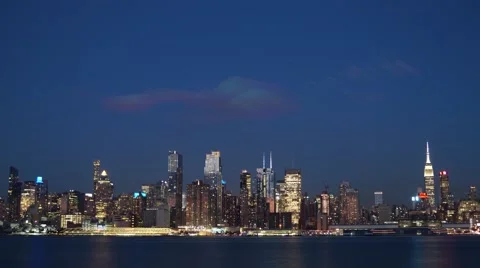 Full Moon rising over Manhattan, Times Square and the Empire State Building Stock Footage 68053483