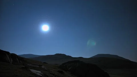 Full Moon Rising Over Mountain Hills Night Time Lapse Stock Footage