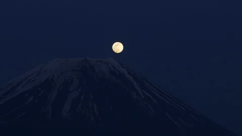 Full Moon Rising over Mt. Fuji at Dusk (time lapse) Stock Footage 107952867