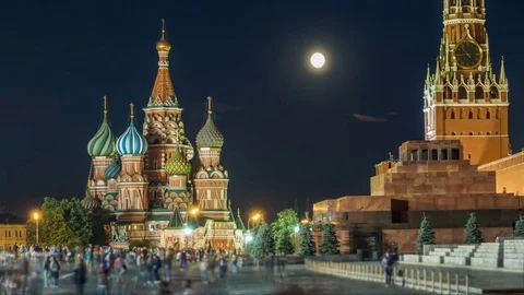 Full Moon Rising Over Red Square. Moscow. Stock Footage 77548075