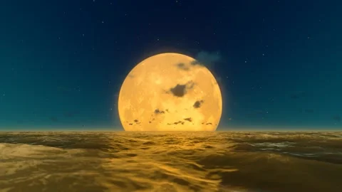 The full moon rising from the sea on the night of Mid-Autumn Festival Stock Footage 318565417