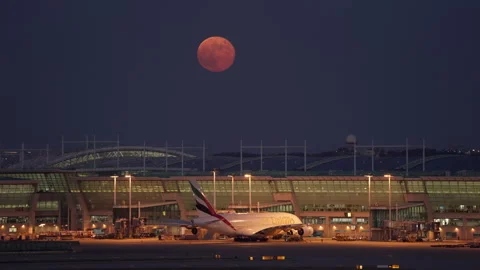 Full Moon Rising, Seoul Airport Terminal... | Stock Video | Pond5