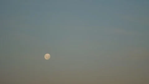 Full moon rising into sky at dusk amongst faint clouds Stock Footage 306501473