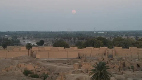 Full Moon from the Ruins of Babylon - 16 February 2022 Stock Footage 282243977