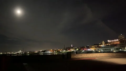 Full Moon San Franciso Lights Ghirardelli Joggers Stock Footage 144583063