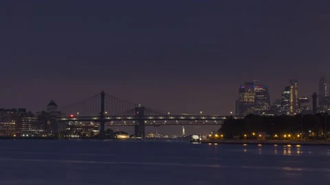 Full moon set over East River Time-lapse Stock Footage 170170640