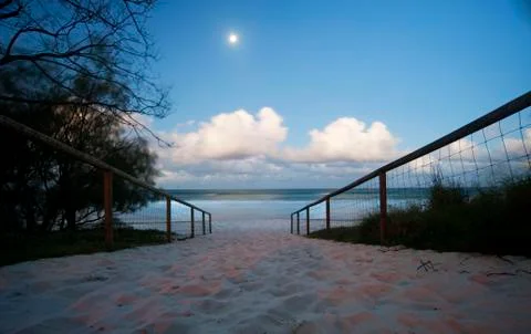 Full moon shining on the beach path Stock Photos