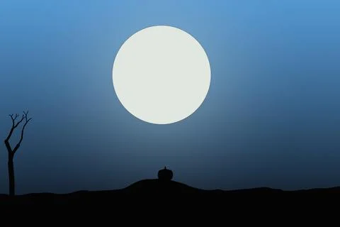 Full moon shining bright in dark blue night sky silhouette of lonely tree a.. Stock-Fotos