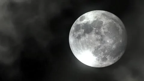 Full moon shining in night dark sky view. Video stock 335706063