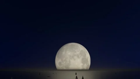 Full Moon Shining Over Calm Dark Ocean at Night Vídeo Stock 330985216