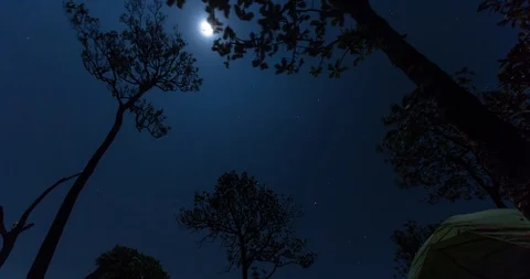 Full Moon Shining over Camping Tents at Mountain Summit (4K Time-lapse) Video stock 107907499