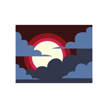 Full moon shining through clouds in a colorful night sky Stock Illustration