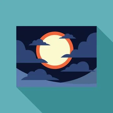 Full moon shining through clouds over dark landscape painting Ilustração Stock