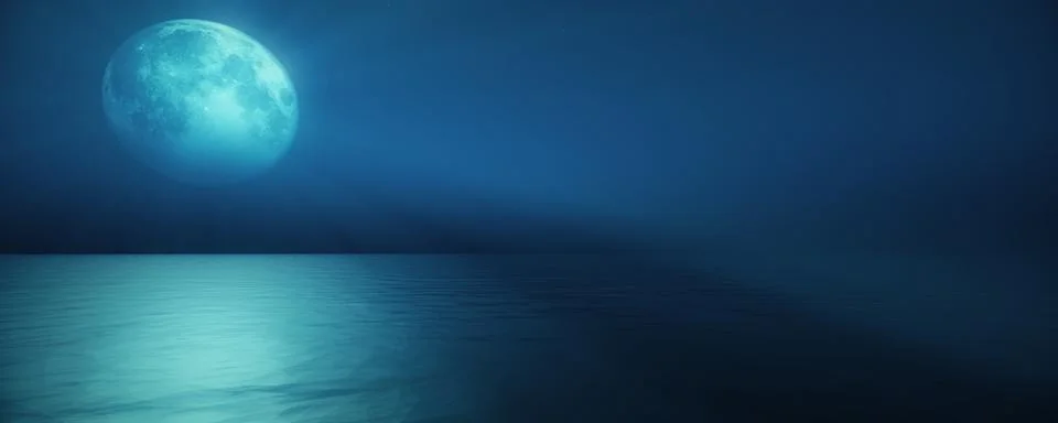 Full moon in the sky background reflection in the sea ocean water. 3D render Stock Illustration
