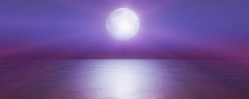 Full moon in the sky background reflection in the sea ocean water. 3D render イラスト素材