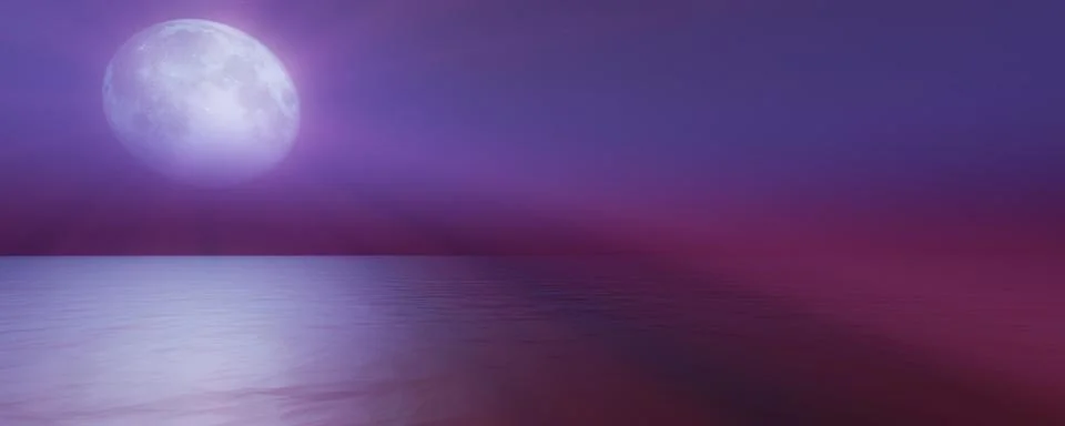 Full moon in the sky background reflection in the sea ocean water. 3D render 스톡 일러스트