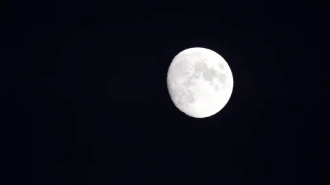 The full moon in sky moves across the horizon. Close-up moon, craters of moon 動画素材 122289939