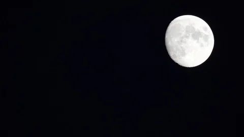 The full moon in sky moves across the horizon. Close-up moon, craters of moon Stock Footage 122291153