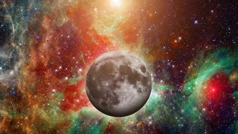 Full Moon at space. Elements of this image furnished by NASA. Stock Photos