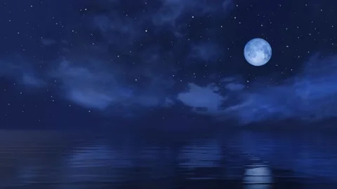 Full moon in starry night sky above calm... | Stock Video | Pond5
