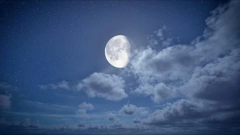 Full moon on the starry sky with clouds moving at night Stock Photos