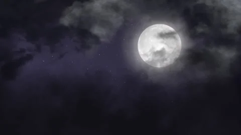 Full Moon Surrounded By Clouds in the night sky. Stock Footage 277655313