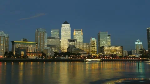Full Moon Time Lapse of London's Canary Wharf with River Thames Stock Footage 11127457