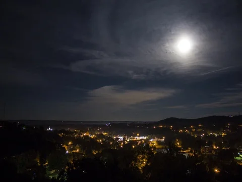 Full Moon Timelapse over River Town Stock Footage 82411389