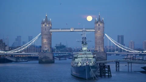 Full Moon at Tower Bridge London Stock Footage 181359349