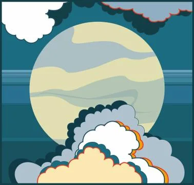 Full moon vector illustration. Planet and sky hand drawn vector illustration Stock Illustration