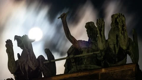Full moon with view of statue on top the Concert Hall (Konzerthaus) on Stock-Footage 145994830