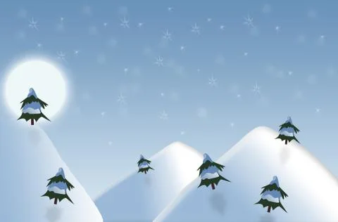 Full moon winter night scene Stock Illustration