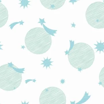Full moons, comets, and stars seamless vector pattern in calm colors Stock Illustration