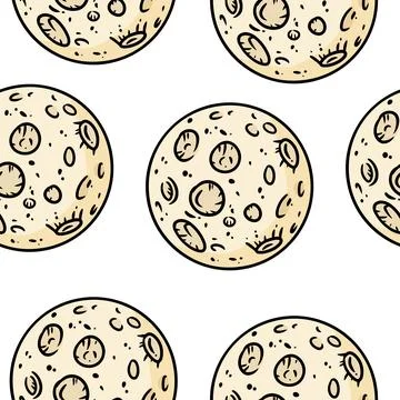 Full moons seamless border pattern. Cute cartoon doodles wallpaper. Vector re Stock Illustration