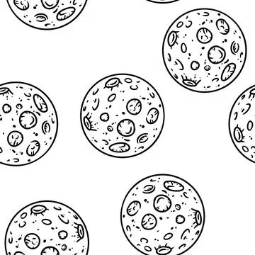 Full moons seamless border pattern. Cute cartoon sketchbook doodles wallpaper Illustrazione stock