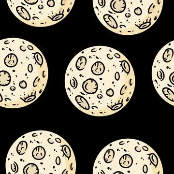 Full moons seamless border pattern. Cute cartoon doodles wallpaper. Vector re Stock Illustration