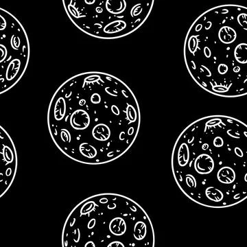 Full moons seamless border pattern. Cute cartoon doodles wallpaper. Vector re Stock Illustration