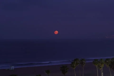 Full moonset over ocean. 4K Stock Footage 193833726