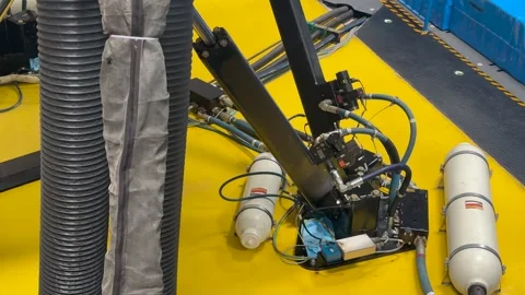 Full Motion Flight Simulator Hydraulic System Closeup View. Stock Footage 337578501