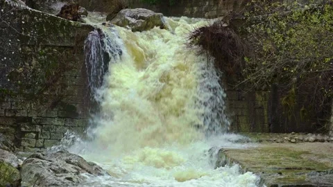 Full of a mountain river swollen by the rains. Abruzzo, Italy, Europe Video stock 145019279
