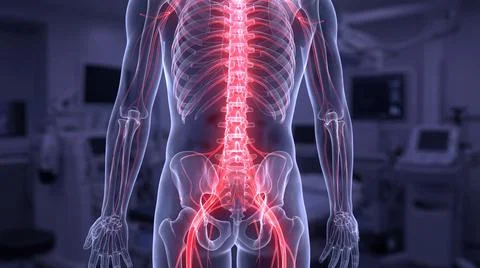 Full nervous system visualization showing spinal cord and complex neural ne.. Stock Illustration