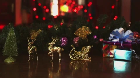 Full New Year's deer sledge statically slow blinking  post production.mp4 Stock Footage 56593688