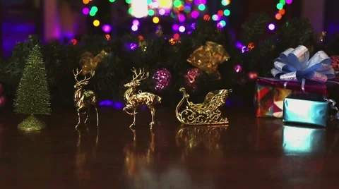 Full New Year's deer sledge statically fast blinking of post production.mp4 Stock Footage 56593715