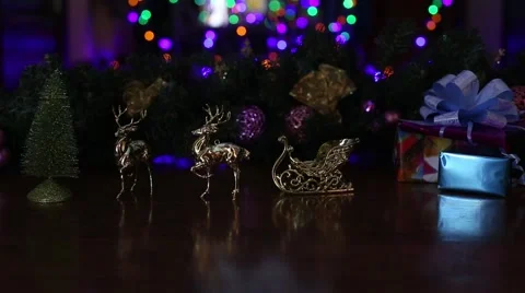 Full New Year's deer sledge statically fast blinking of no post production.mp Stock Footage 56593719
