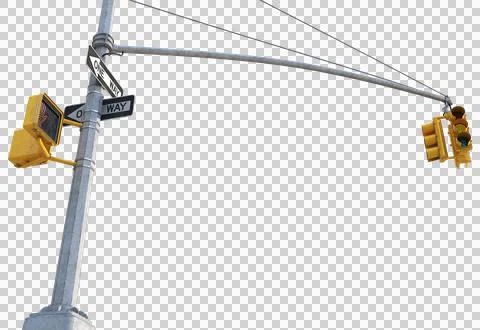 Full NYC traffic light pole with yellow caution light, 4K 3D render Stock Illustration